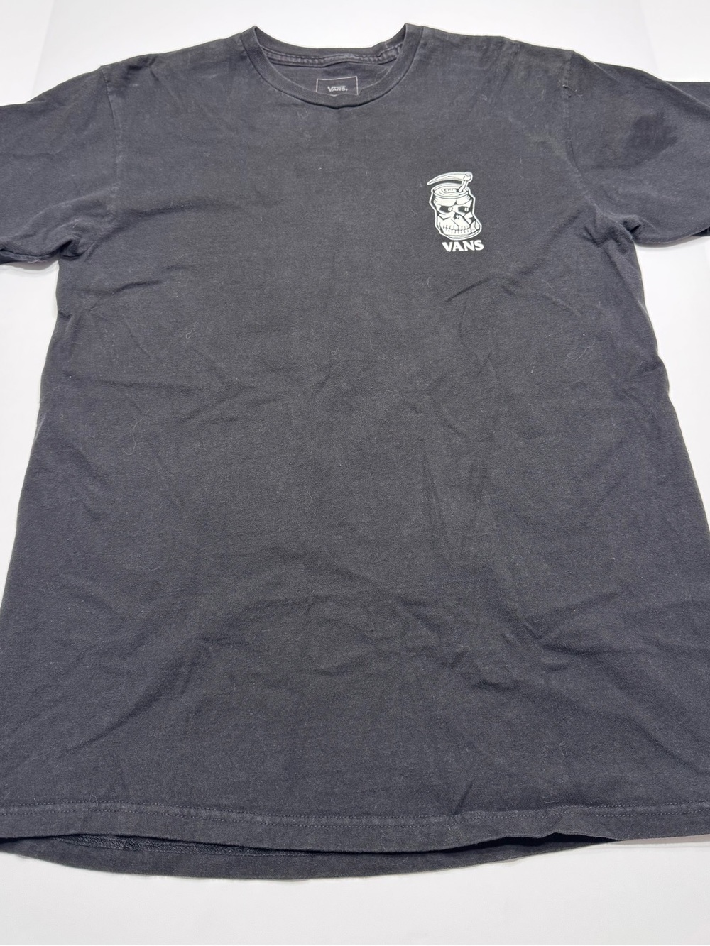 Vans Black Short Sleeve Tee with White Skull Chest Graphic
